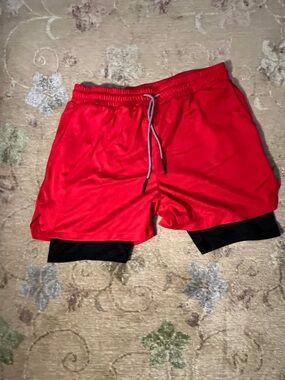 Red 2-in-1 Athletic Training Shorts with Black Liner